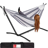 Best Choice Products Double Hammock with Steel Stand, Indoor Outdoor Brazilian-Style Cotton Bed w/Carrying Bag, 2-Person Capacity - Steel