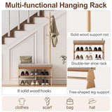 YQJJGL Coat Rack with Shoe Storage,Shoe Rack whit 8 Hook for Offices、Bedroom、Living Room,Small Shoe Bench, Natural