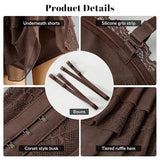 JKEEMI Womens Strapless Mini Dress Sexy Lace Sleeveless Ruffle Tiered Summer Bodycon Party Club Tube Top Dresses with Underneath Shorts Sexy Going Out Outfits Dark Brown S