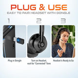 Delton 35X Bluetooth Computer Headset with Noise Cancelling Mic, Fast Charging Dock, Auto Pair USB Dongle for PC, Laptop, MacBook, Compatible with MS Teams, Google Meet, Zoom, Slack, and More - Black