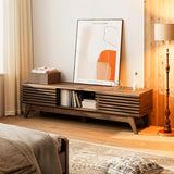 AODK 59" TV Stand for 55"/60"/65" TVs, Mid-Century Modern Fluted Entertainment Center with Sliding Doors, Storage Cabinets & Media Console Table, Living Room & Bedroom, Walnut