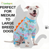 LovinPet Large Dog Pajamas, Four-Leg Stretch Onesie Bodysuit, Lightweight UV-Shielding Pajamas, Anti-Lick Calming Recovery Suit for Surgery, Pull-On for Medium and Large Breeds,Green Orange,3XL
