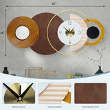 Anmotpe 32x16 inch Large Modern Mid-Century Wall Clock - Non-Ticking Silent Metal and Wood Brown Decorative Clock, Battery Operated Analog Clocks for Living Room, Bedroom, Home Decor