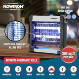 Flowtron Indoor Bug Zapper: 3000V Electric Insect Killer & Mosquito Trap - 300 Sq Ft Coverage - 12W Dual UV Light Fly Zapper for Kitchen, Bedroom, RV & Restaurant - Safe Gnat & Moth Killer