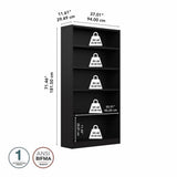 Bush Home Tall 5 Shelf Bookcase, 5 Tier Bookshelf Storage Cabinet with Adjustable Shelves for Living Room