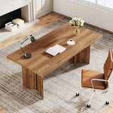 63-inch Executive Desk, Vintage Home Office Computer Desk with Large Tabletop, Walnut Brown