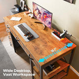 Computer Desk with 6 Drawers, 54 Inch Office Desk with Shelves, Reversible Gaming Desk, Corner Desk with Storage, Rustic Brown