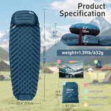 QEZER Ultralight Backpacking Sleeping Pad for Camping, with Inflatable Neck Camping Pillow, Lightweight Inflatable Sleeping Pad for Adults, Portable for Hiking, Car Travel - Durable & Comfortable