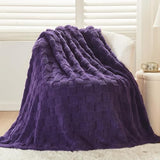 NEWCOSPLAY Super Soft Throw Blanket Purple Premium Silky Flannel Fleece 3D Checkered Lightweight Bed Blanket All Season Use (Purple Checkered, Throw(50"x70"))