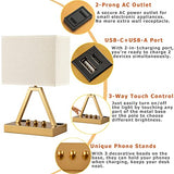 Touch Control Table Lamp, 3-Way Dimmable Desk Lamp with USB C & USB A and AC Outlet