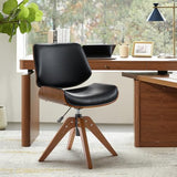HULALA HOME Faux Leather Swivel Desk Chair No Wheels, Black