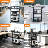 All-Steel AV Cart with Wheels and Power, Height Adjustable Media Workstation with Drop-Leaf Shelves for Projectors, Laptops & Printers
