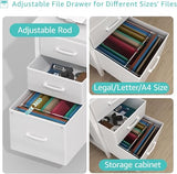 White Desk with Fabric File Drawers Cabinet, 47 Inch Reversible Computer Desk with Filing Cabinet, White