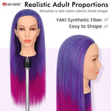WIGNEE Professional Cosmetology Mannequin Head with Unique Realistic Face–Heat Resistant Synthetic Hair for Cutting&Styling Practice, Makeup-Friendly Training Head with Low Shedding 28 Inch