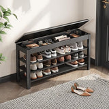 IUNVR Shoe Rack Bench Seat Rubberwood 3-Tier Wooden Storage Bench 550lbs Compact Mid-Century Modern Design for Entryway, Hallway, Closet, Front Door Entrance, Foyer