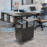 AV Cart, Adjustable-Height Steel AV Cart with Locking Cabinet and Pullout Keyboard Tray