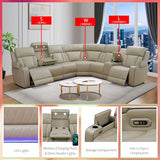 Recliner Sofa Sectional Sofa with LED Light for Living Room, Air Leather Reclining Corner Sectional Sofa Set, Cup Holder