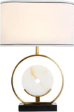 YUJUNDZSW 24” Tall Gold Modern Metal Table Lamp with Rectangular Fabric Shade and Marble Black Base Simple Desk Lamp