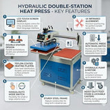 16x24 Hydraulic Heat Press Machine: Dual Platen Heat Transfer Press with Infrared Laser Positioning