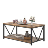 EXCEFUR Modern Coffee Table, Industrial Metal and Wood Living Room Table with Storage Shelf, Rustic Brown