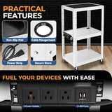 Height Adjustable AV Presentation Cart with Power Strip, Rolling Storage AV Carts for Video Projector, TV