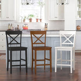 Cozyman Bar Stools Set of 6, 24" Wooden Barstools with X Back, Black