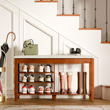FAGAGA Shoe Rack Bench with Flip-Top Storage, Solid Wood Entryway Bench with Cushion, Adjustable Shelf, Shoe Organizer for Front Door Entrance, Hallway, Living Room, Mudroom (Beige, 39.4" L)