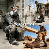 TOUGHSTEPS Steel Toe Work Boots for Men Non Slip Comfortable 6" Leather Rubber Safety Industrial & Construction Workboots 11.5 Brown