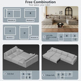 136" Cloud Sectional Couch U-Shaped Chaise with Ottoman