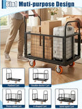 Platform Truck Cart with Cage, 6-in-1 Multi-Purpose Flatbed Cart
