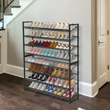 NEYCIL Large Shoe Rack 8 Tier Shoe Organizer, Heavy Duty Metal 4-Tier Stackable Shoe Storage Vertical Shoe Rack for Closet Front Door Entrance, Up to 50 Pairs, 44.8" W x 11.4" D x 56.7" H, Black