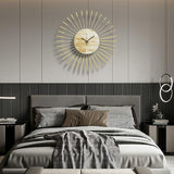 Anmotpe 23.6 inch Gold Starburst Wall Clock, Metal & Wood Mid Century Modern Decorative Clocks for Living Room Bedroom Kitchen Office