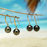 Raivari 18K Gold Diamond 9-10mm Tahitian Black Pearl Drop Dangle Earrings,4A Quality Round South Sea Cultured Pearl Hook Earrings Gifts For Women