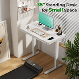 Small Standing Desk with Drawer, 35" x 20" Whole Piece Tabletop Electric Sit Stand Desk