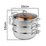SOGA 3-Tier 11.8 in Heavy-Duty Stainless Steel Food Steamer – Stackable Vegetable & Seafood Steaming Pots with Glass Lid for Home, Restaurant & Kitchen Use