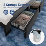Allewie King Size Bed Frame with 2-Tier Storage Headboard & 2 Large Drawers