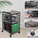 EasyPAG 3-Tier Rolling File Cart with 1 Large & 2 Small Baskets – Adjustable Hanging Organizer