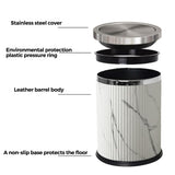 YOJIA 4 Gallon / 15L Trash Can Bathroom with Swing Lid, White Gold Garbage Can, Leather, Modern, Large Office Waste Basket, for Bedroom, Kitchen, Powder Room, Hotel, Business(15L Ink Marble)