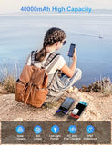 SOXONO Solar Charger Power Bank, PD 20W Fast Charging External Batter, 40000mAh Portable Phone Charger Built in 4 Cables with Dual Bright Flashlights for Camping, Hiking, and Outdoor Use (Blue)