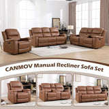 Faux Leather Manual Reclining Sofa Furniture Set, Manual Recliner Chair
