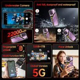 16 Ultra 32+1TB Rugged Armor Unlocked Cell Phone,Smartphone 6.99" HD Screen Android 15 Battery 22000mAh AI Unlocked Phone