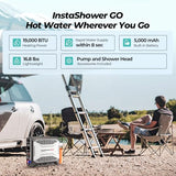 FOGATTI InstaShower GO Portable Propane Camping Shower, 19,000 BTU Instant Hot Water Heater with 5000mAh Built-in Battery, 12V Pump, Outdoor Shower for Camping, Cleaning & Pet Washing