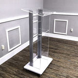 FixtureDisplays® Clear Acrylic Plexiglass Podium Steel Sides Church Pulpit School Lectern
