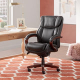 La-Z-Boy® Bellamy Executive Office Chair with Memory Foam Cushions, Real Wood Arms and Swivel Base, Black