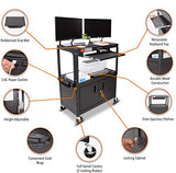AV Cart with Locking Cabinet | Height Adjustable Utility Cart with Pullout Keyboard Tray & Cord Management