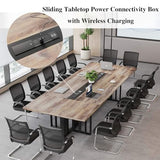 12ft Large Conference Table - 2" Thick Top & Metal Grid Base | Easy Assembly | Cable Management | Commercial Office Desk