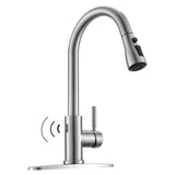 Touchless Kitchen Faucet with Pull Down Sprayer Single Handle Kitchen Faucets Smart Motion Sensor Stainless Steel Brushed Nickel Sink Faucet WEWE