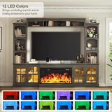 98" Farmhouse TV Stand with 36" Electric Fireplace, Large Entertainment Center