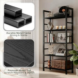 SageNest 5-Tier Bookshelf, Free Standing Wooden Bookcase with Open Storage Shelves with Metal Frame, Black