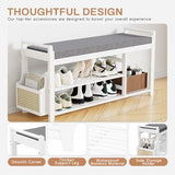 Homaxy 2-Tier Shoe Rack Bench with Side Holder, 39.4 in Bamboo Entryway Bench, Shoe Rack Organizer with Cushion for Front Entrance, Hallway Living Room Bedroom, White and Dark Grey